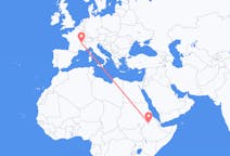Flyrejser fra Gonder, Etiopien til Lyon, Frankrig