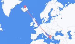 Flights from the city of Zakynthos Island, Greece to the city of Akureyri, Iceland