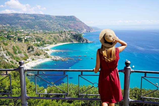 Photo of  tourist woman enjoying the view in Pizzo, Calabria, Italy.
