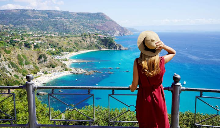 Photo of  tourist woman enjoying the view in Pizzo, Calabria, Italy.