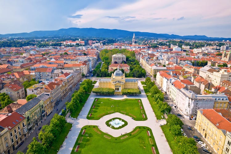 Photo of green zone of Zagreb historic city center aerial view.