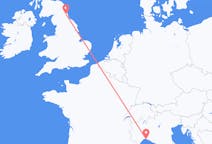 Flyreiser fra Genova, Italia til Newcastle upon Tyne, England