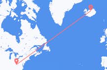 Flyrejser fra Charleston, USA til Akureyri, Island