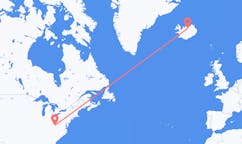 Vluchten van Charleston, Verenigde Staten naar Akureyri, IJsland