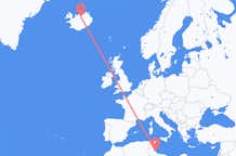 チュニジアのジェルバ島から、アイスランドのアークレイリ行きフライト