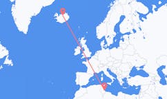 航班从突尼斯杰尔巴岛市到阿克雷里市，冰岛塞尔