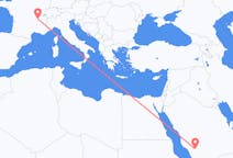 Flyreiser fra Bisha, Saudi-Arabia til Lyon, Frankrike