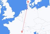 出发地 丹麦出发地 比隆目的地 法国格勒诺布尔的航班