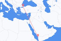 Flyreiser fra Jizan, Saudi-Arabia til Istanbul, Tyrkia