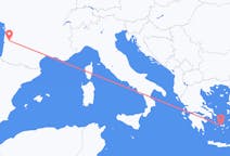 フランスのボルドーからから、ギリシャのパロス島までのフライト