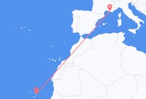 Flyg från Boa Vista (kommun i Brasilien, Roraima, lat 3,19, long -60,61), Kap Verde till Marseille, Frankrike