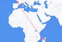 Flyg från Antananarivo, Madagaskar till Lourdes (kommun i Brasilien, São Paulo, lat -20,94, long -50,24), Frankrike
