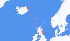 Flights from the city of Newcastle upon Tyne, England to the city of Egilsstaðir, Iceland