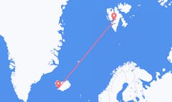 Fly fra byen Longyearbyen til byen Reykjavik