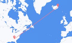航班从美国亚特兰大市到埃伊尔斯塔济市，冰岛塞尔