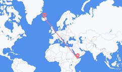 Flights from the city of Berbera, Somalia to the city of Akureyri, Iceland