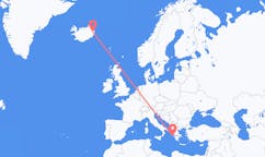 航班从希腊凯法利尼亚岛市到Egilssta?ir市，冰岛塞尔