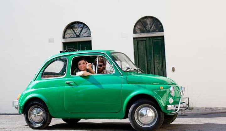 フィレンツェからのフィアット・チンクエチェント・ヴィンテージ（Vintage Fiat 500）レンタカー・ツアー：トスカーナの丘とイタリア料理