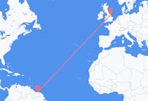 Flyreiser fra Paramaribo, Surinam til Kirmington, England