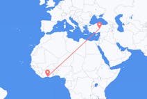 Flyrejser fra Abidjan, Elfenbenskysten til Kayseri, Tyrkiet