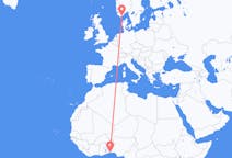 Flyreiser fra Cotonou, Benin til Kristiansand, Norge