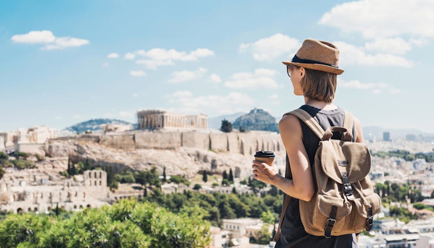 Photo of traveler girl enjoying vacations in Athens, Greece.