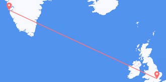 Vluchten van Groenland naar Verenigd Koninkrijk