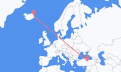 航班从土耳其锡瓦斯市到埃伊尔斯塔济市，冰岛塞尔