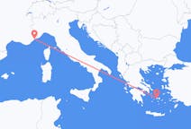 フランスのニースからから、ギリシャのパロス島までのフライト