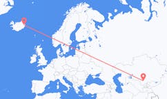 航班从哈萨克斯坦突厥斯坦市到埃伊尔斯塔济市，冰岛塞尔