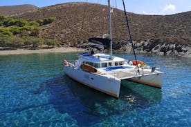 Privé catamarancruise van een hele dag vanuit Paros met lunch