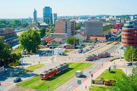 Photo of the city of Ostrava at the summer time and sunny weather as seen from the lookout on the top of the city hall.