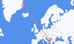 来自北马其顿出发地 奥赫里德目的地 格陵兰斯科斯比鬆的航班