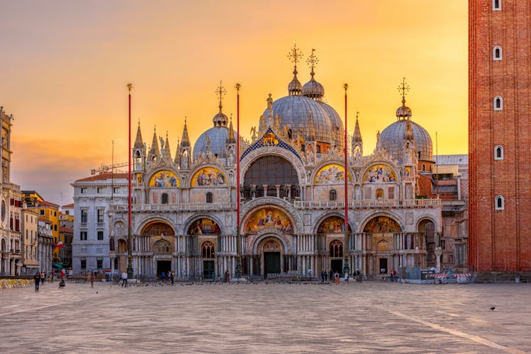 View of Basilica di San Marco and on piazza San Marco in Venice, Italy. 