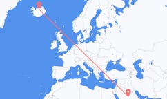航班从沙特阿拉伯盖西姆省市到阿克雷里市，冰岛塞尔