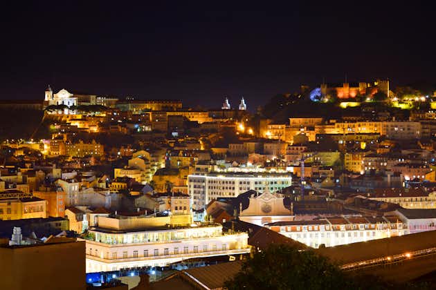 night view of the city Lisbon, capital of Portugal, seen from the Miradouro de São Pedro de Alcântara viewpoint