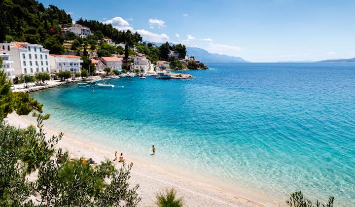 Photo of beautiful Adriatic Beach and Lagoon with Turquoise Water near Split, Croatia.
