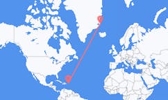 来自美国出发地 聖胡安德蒂瓦斯區目的地 格陵兰斯科斯比鬆的航班