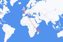 Flyrejser fra Antananarivo, Madagaskar til Nantes, Frankrig