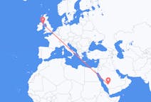 Flyreiser fra Bisha, Saudi-Arabia til Belfast, Nord-Irland