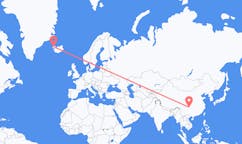 Fly fra byen Chongqing til byen Ísafjörður