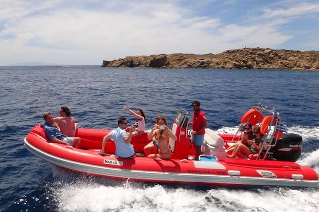 Safari en mer privé de 2 heures à Mykonos et plongée en apnée sur un bateau à moteur