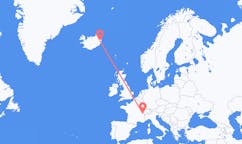 航班从瑞士日内瓦市到埃伊尔斯塔济市，冰岛塞尔