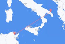 Vluchten van Tunis, Tunesië naar Brindisi, Italië