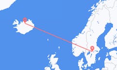 航班从瑞典厄勒布鲁市到阿克雷里市，冰岛塞尔