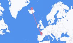 航班从西班牙毕尔巴鄂市到阿克雷里市，冰岛塞尔