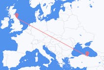 Flyg från Samsung, Turkiet till Newcastle upon Tyne, England