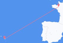 Vols depuis la ville de Ponta Delgada vers la ville de Rennes