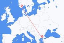 Voli da Kristiansand, Norvegia ad Alessandropoli, Grecia