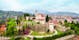 Brescia Castle aerial panoramic view. Castle of Brescia is a medieval castle locate atop Cidneo Hill in Brescia city in north Italy.